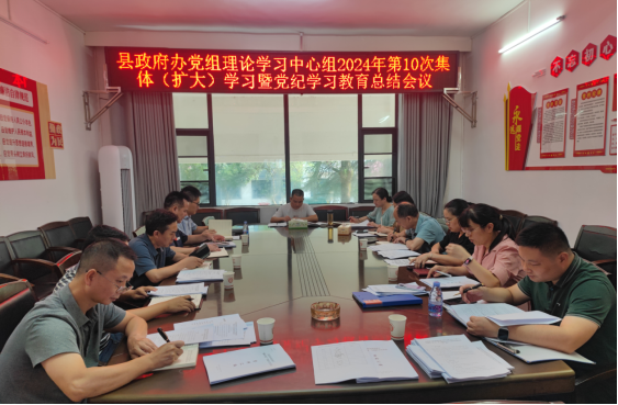 洞口县政府办召开党组理论学习中心组2024年第10次集体（扩大）学习暨党纪学习教育总结会议(图1)